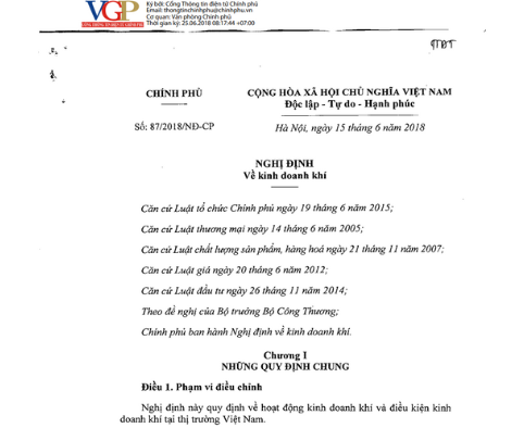 Nghị định số 87/2018/NĐ-CP
