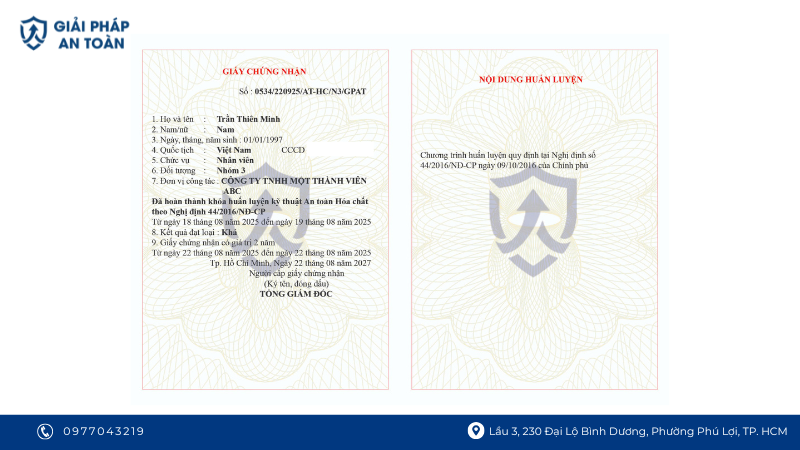 Mẫu giấy chứng nhận an toàn lao động nhóm 3