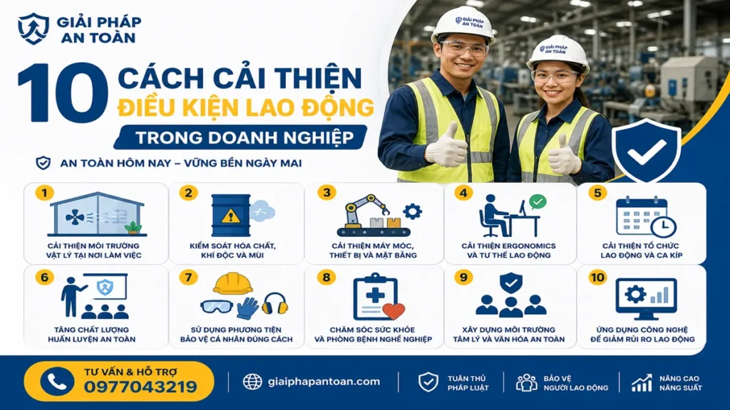 Hình mô tả 10 cách để cải thiện điều kiện lao động trong doanh nghiệp
