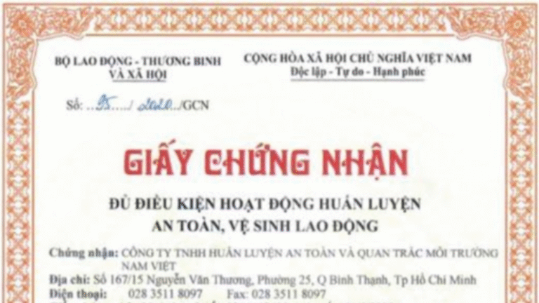 Giấy chứng nhận đủ điều kiện huấn luyện An toàn lao động