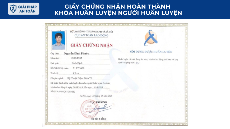 Giấy chứng nhận hoàn thành khó huấn luyện người huấn luyện