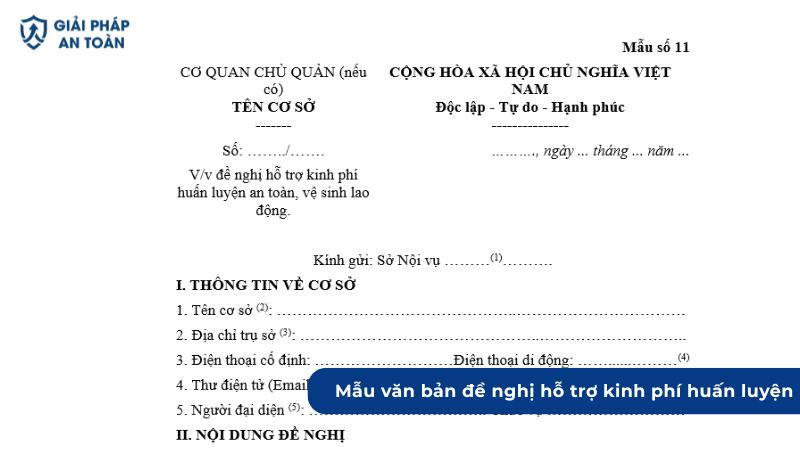 Mẫu văn bản đề nghị hỗ trợ kinh phí huấn luyện