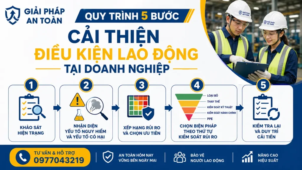 Hình quy trình 5 bước cải thiện điều kiện lao động tại doanh nghiệp