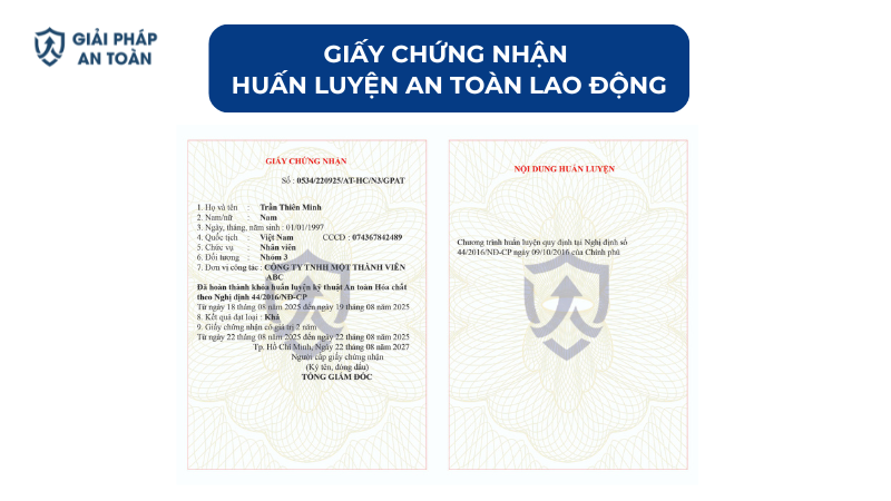 Giấy chứng nhận huấn luyện an toàn lao động