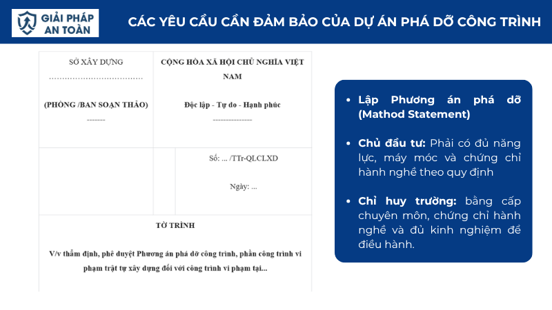 Các yêu cầu cần đảm bảo của dự án phá dỡ công trình