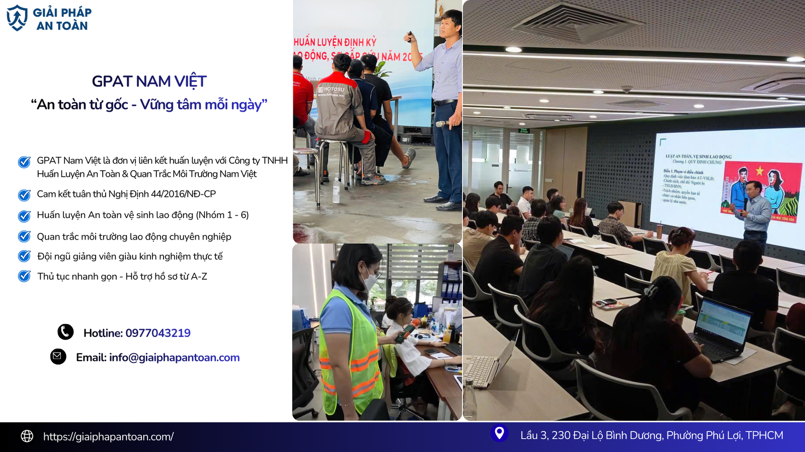 GPAT Nam Việt là đơn vị huấn luyện an toàn và quan trắc môi trường lao động, hoạt động theo mô hình hợp tác liên kết huấn luyện với Công ty TNHH Huấn Luyện An Toàn & Quan Trắc Môi Trường Nam Việt.